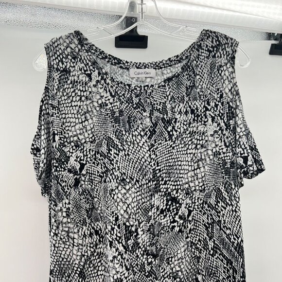 Calvin Klein Women's Cold Shoulder Short Sleeve Shift Dress Snake Print Medium - Picture 2 of 9